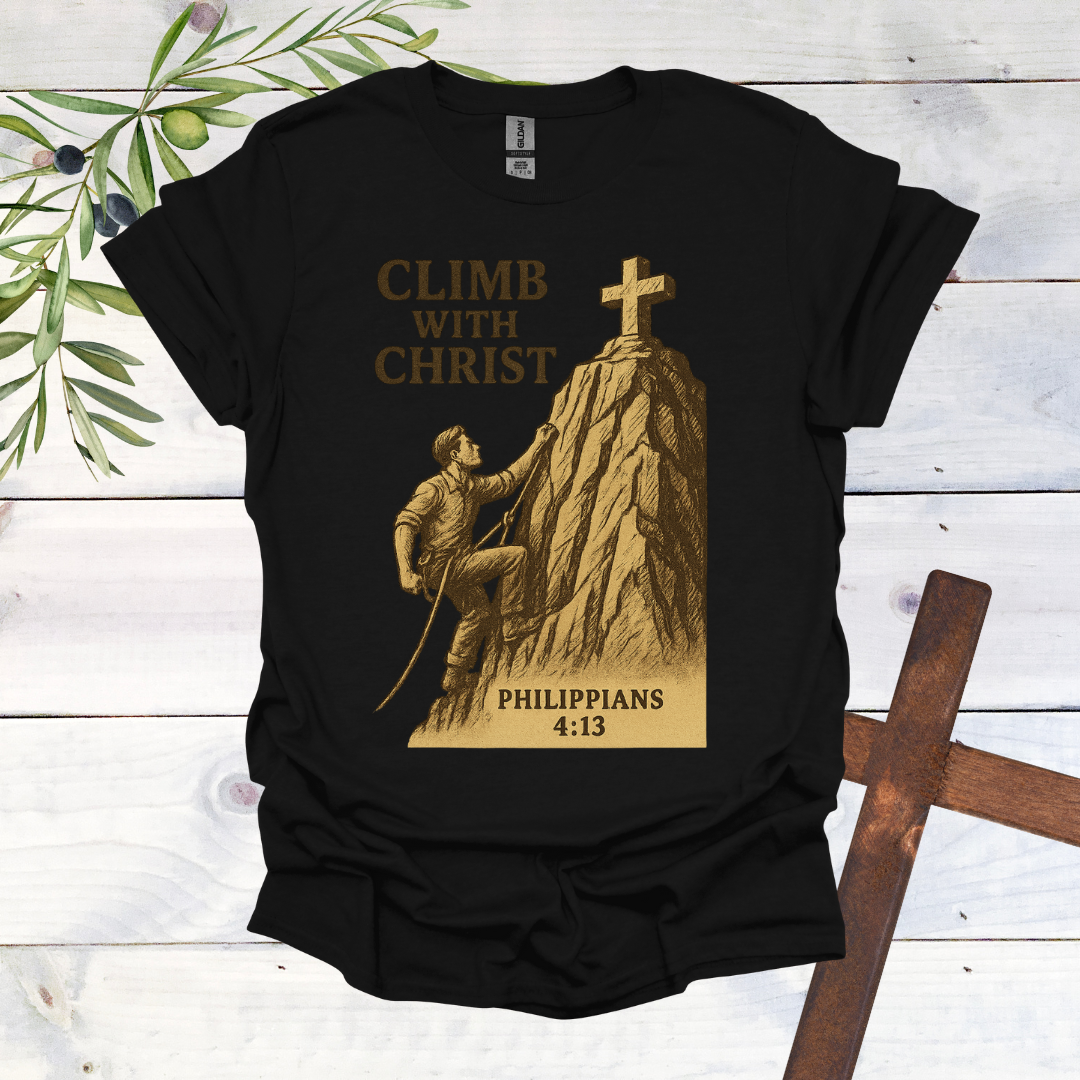 Climb with Christ - Philippians 4:13 - T-Shirt