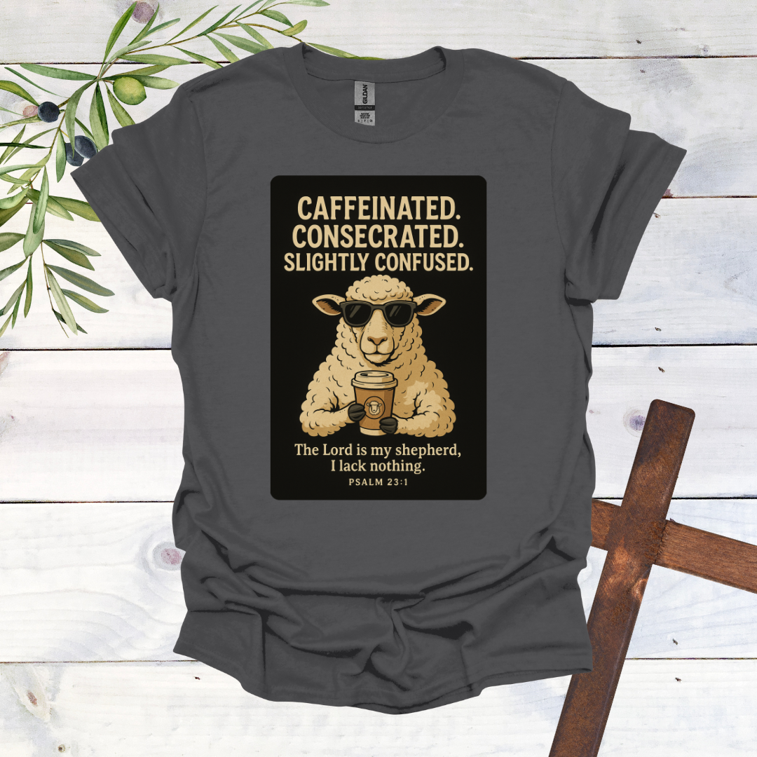 Caffeinated. Consecrated. Slightly Confused. T-Shirt