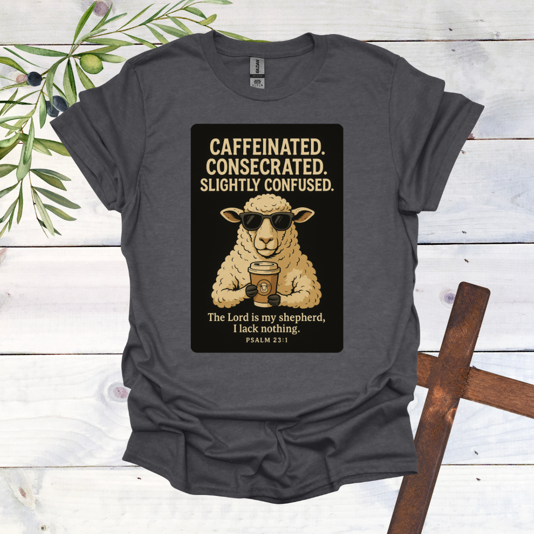 Caffeinated. Consecrated. Slightly Confused. T-Shirt