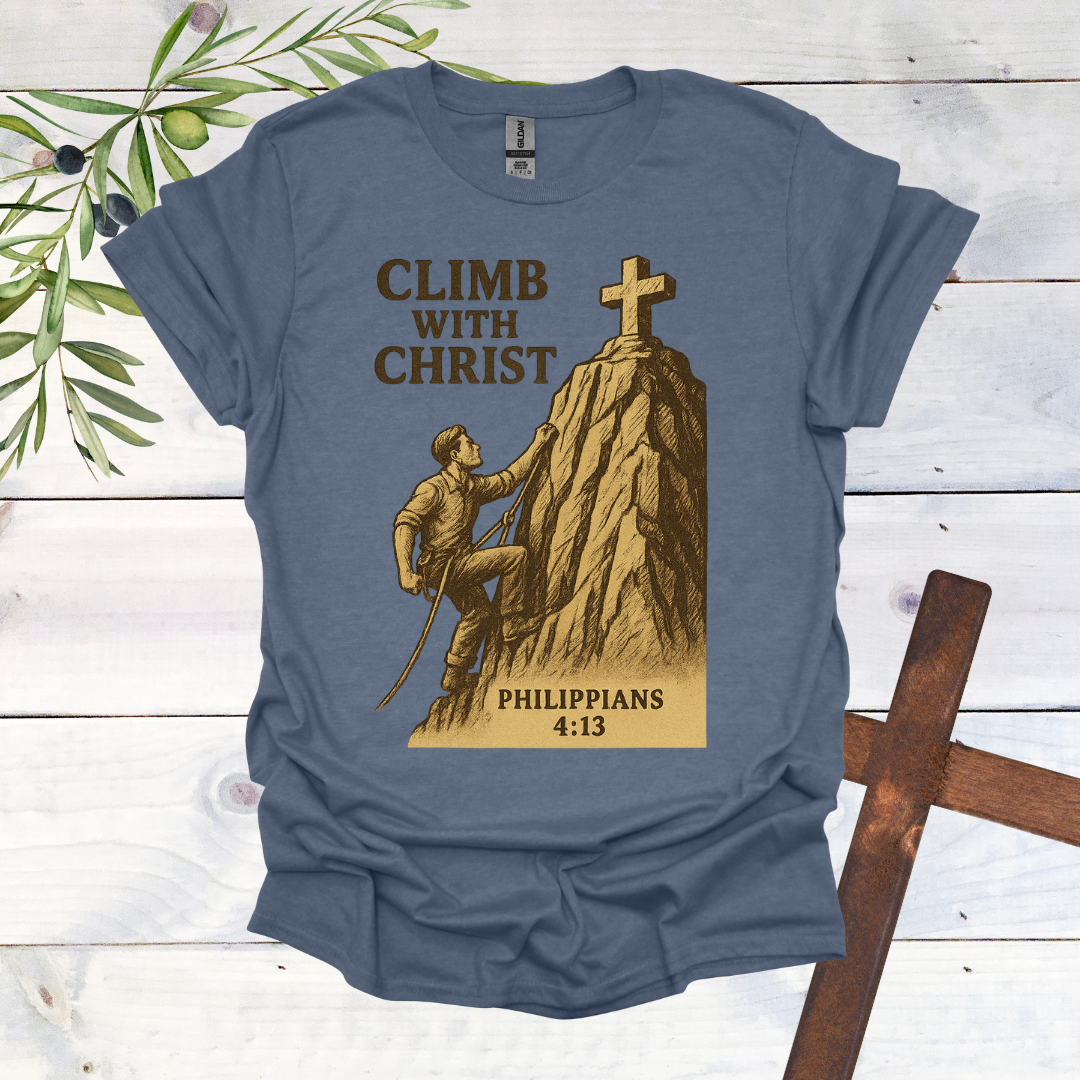Climb with Christ - Philippians 4:13 - T-Shirt