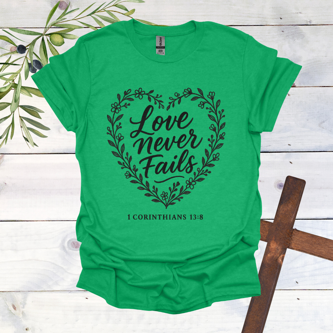 Love Never Fails - 1 Corinthians 13:8 - T-Shirt