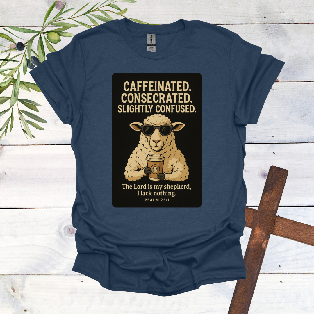 Caffeinated. Consecrated. Slightly Confused. T-Shirt