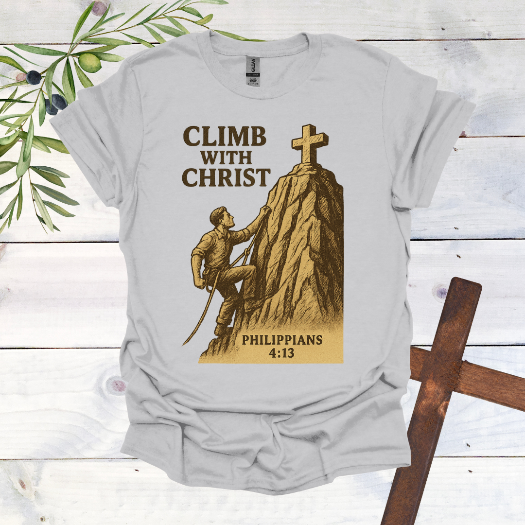 Climb with Christ - Philippians 4:13 - T-Shirt