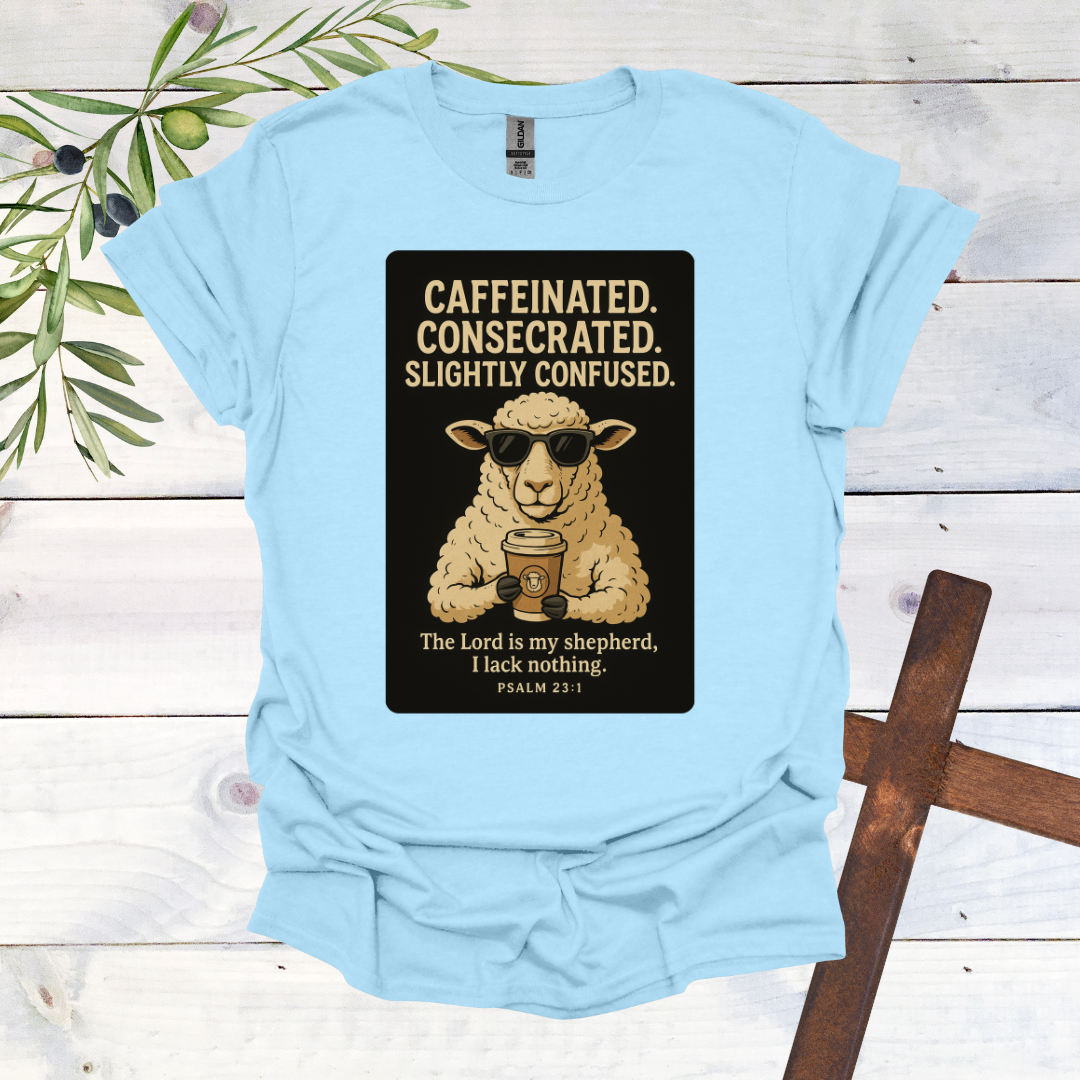 Caffeinated. Consecrated. Slightly Confused. T-Shirt