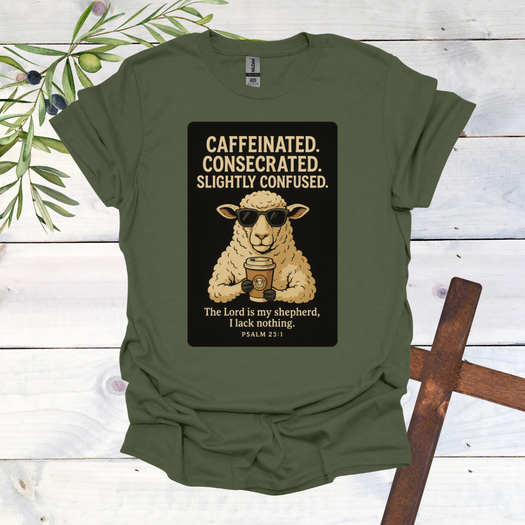 Caffeinated. Consecrated. Slightly Confused. T-Shirt