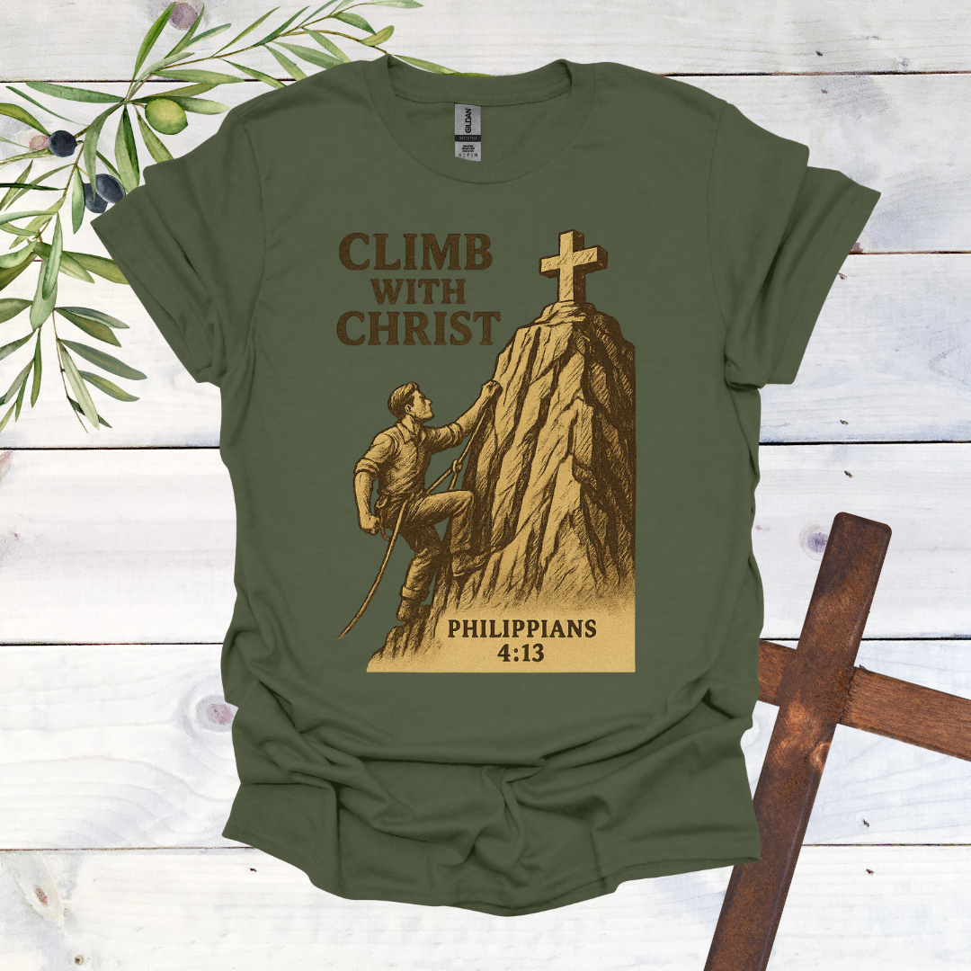 Climb with Christ - Philippians 4:13 - T-Shirt