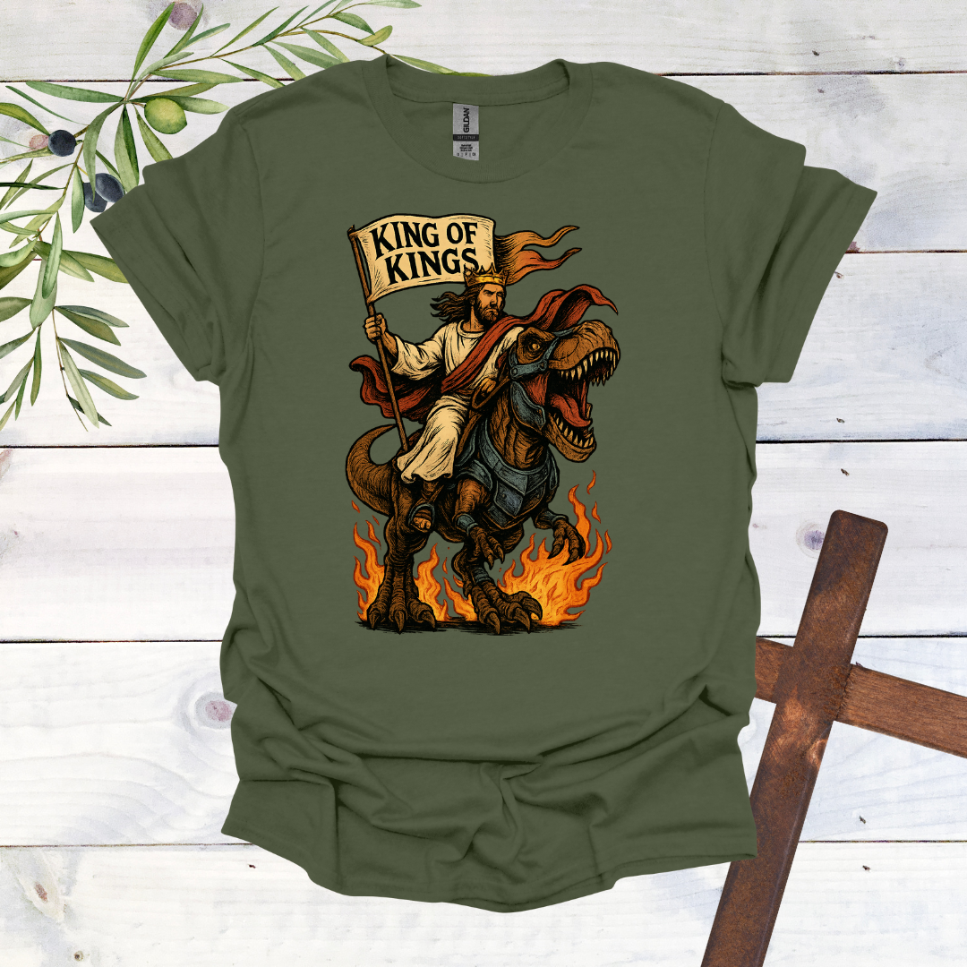 King of Kings - Jesus Christ Tames a T-Rex - T-Shirt