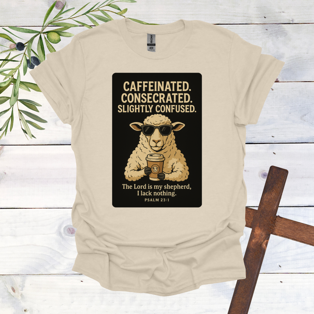 Caffeinated. Consecrated. Slightly Confused. T-Shirt
