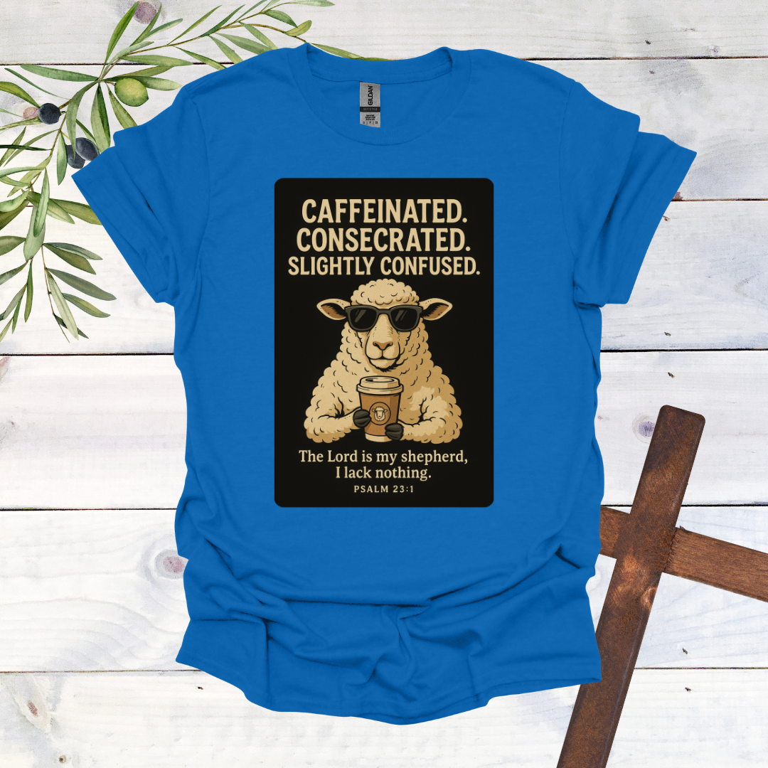 Caffeinated. Consecrated. Slightly Confused. T-Shirt