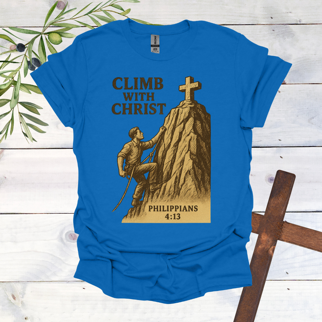 Climb with Christ - Philippians 4:13 - T-Shirt