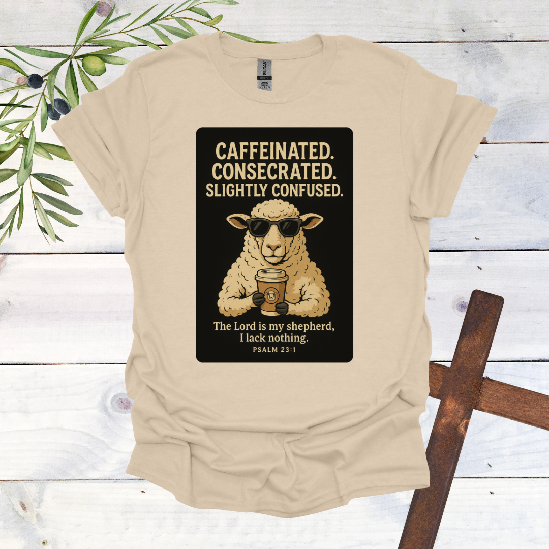 Caffeinated. Consecrated. Slightly Confused. T-Shirt