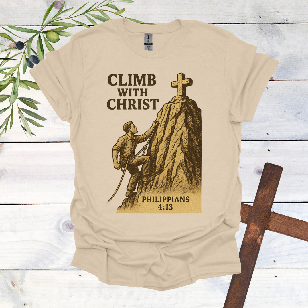 Climb with Christ - Philippians 4:13 - T-Shirt