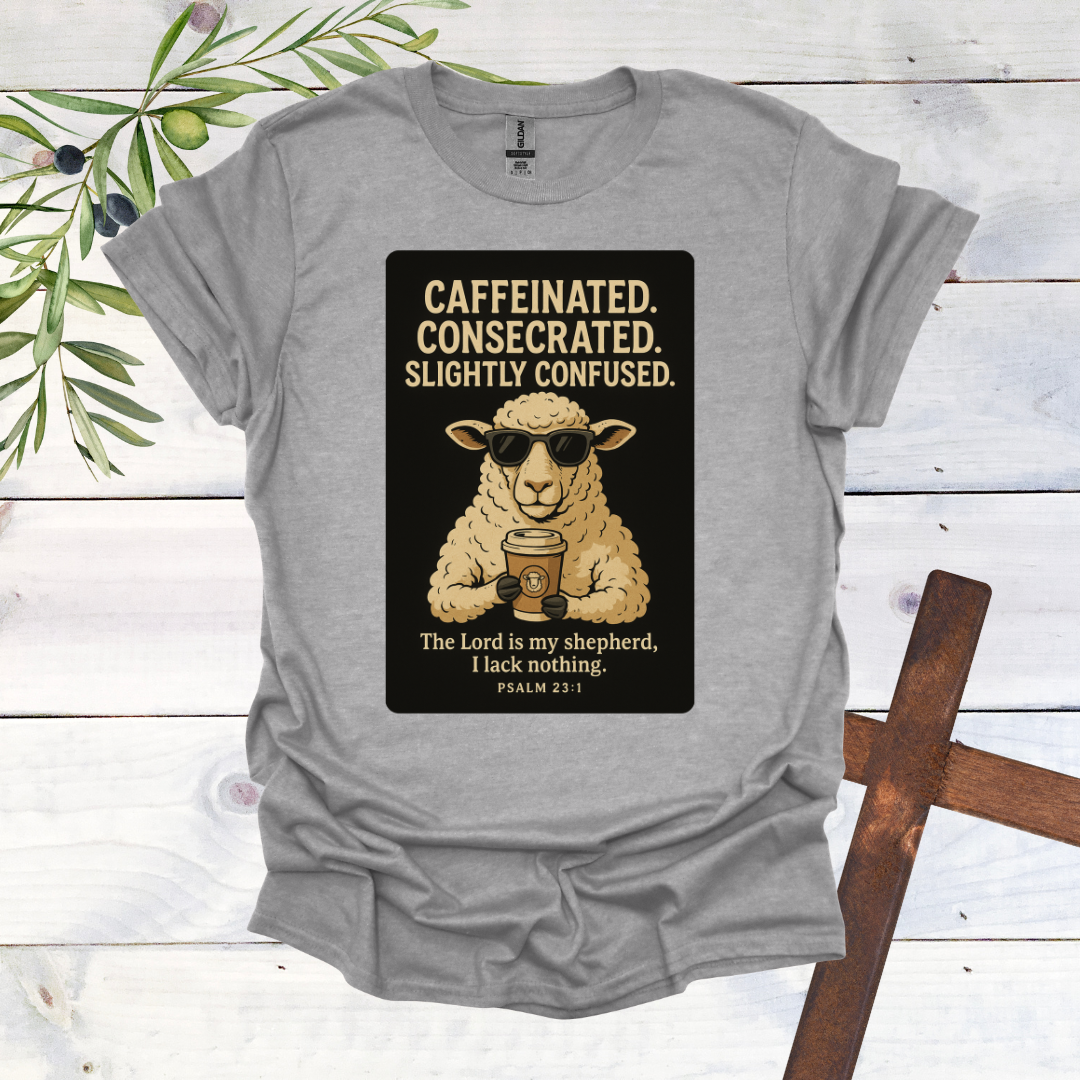 Caffeinated. Consecrated. Slightly Confused. T-Shirt