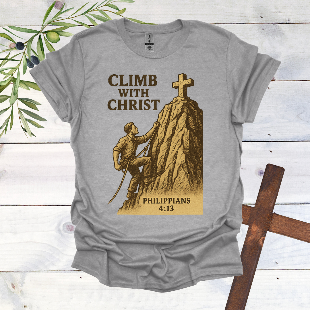 Climb with Christ - Philippians 4:13 - T-Shirt