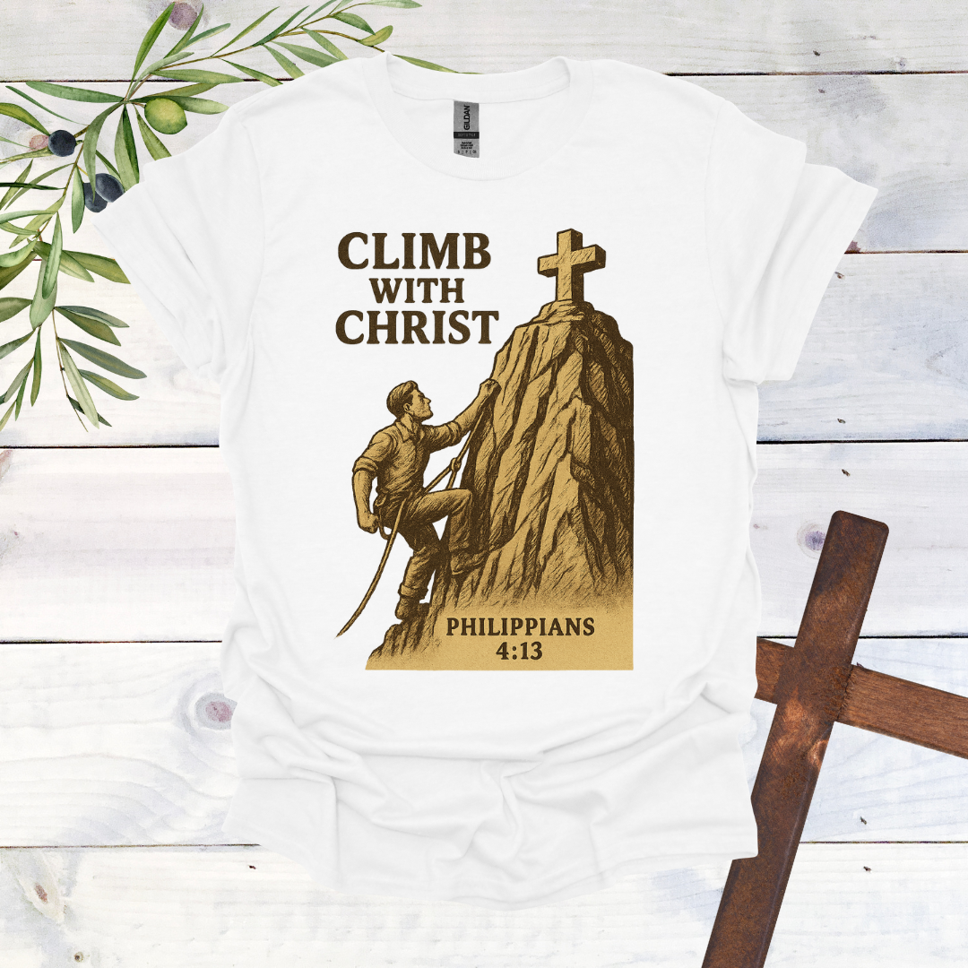 Climb with Christ - Philippians 4:13 - T-Shirt