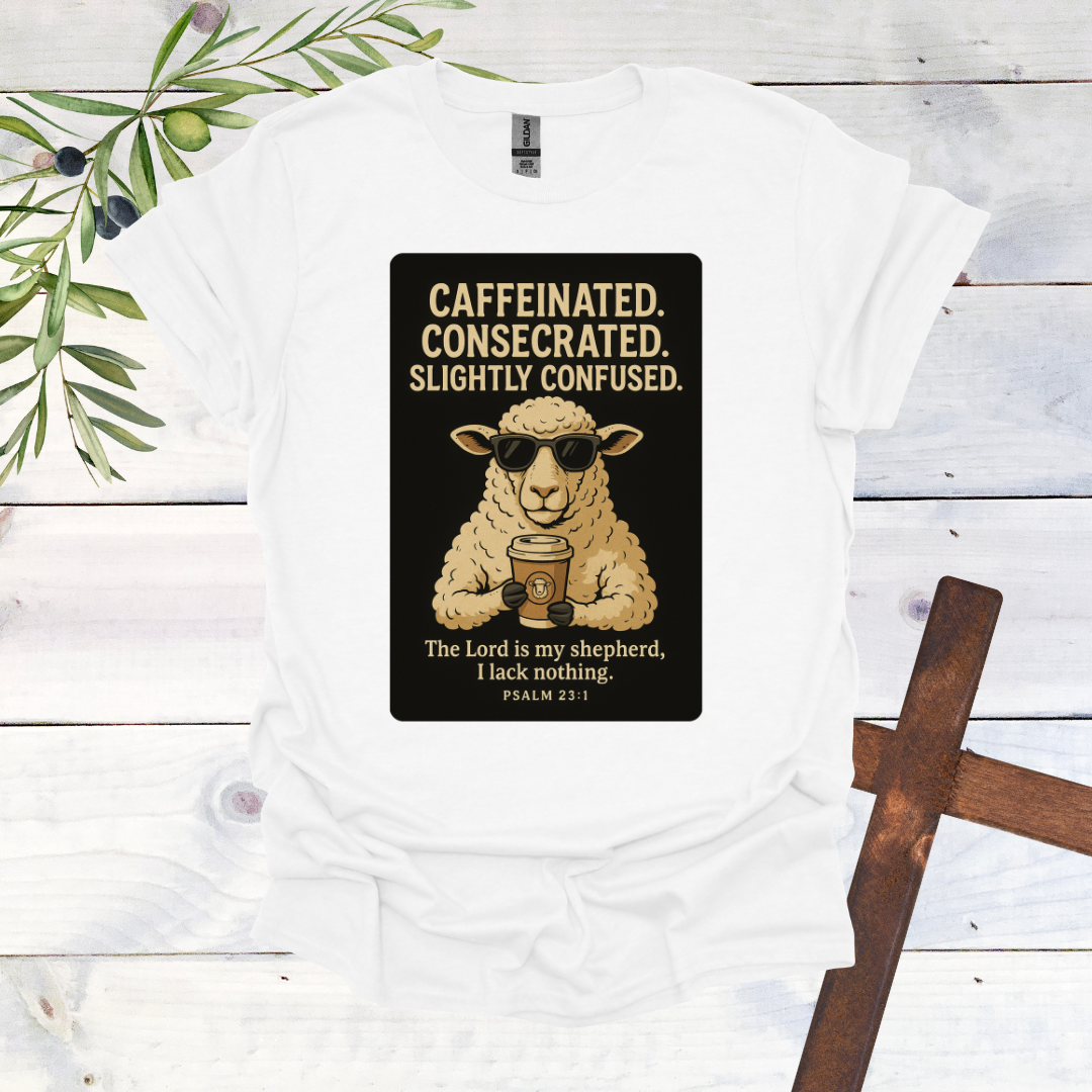 Caffeinated. Consecrated. Slightly Confused. T-Shirt